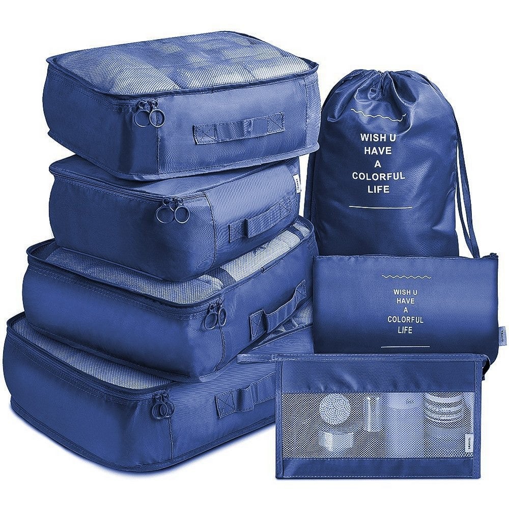 7Pcs Packing Cubes Travel Pouches Luggage Organizer Clothes Suitcase Storage Bag