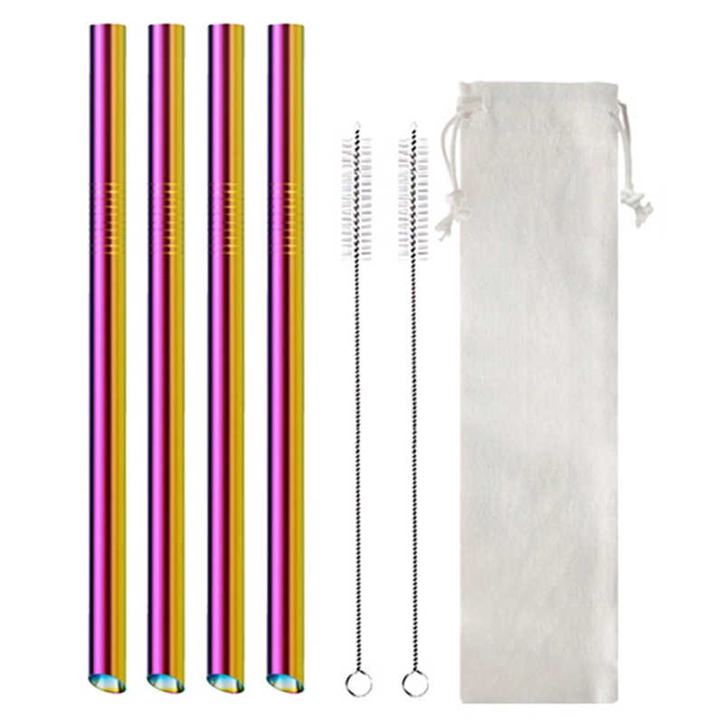 7Pcs Boba Bubble Tea Straw Extra Wide Stainless Steel Metal Reusable Straws Pack