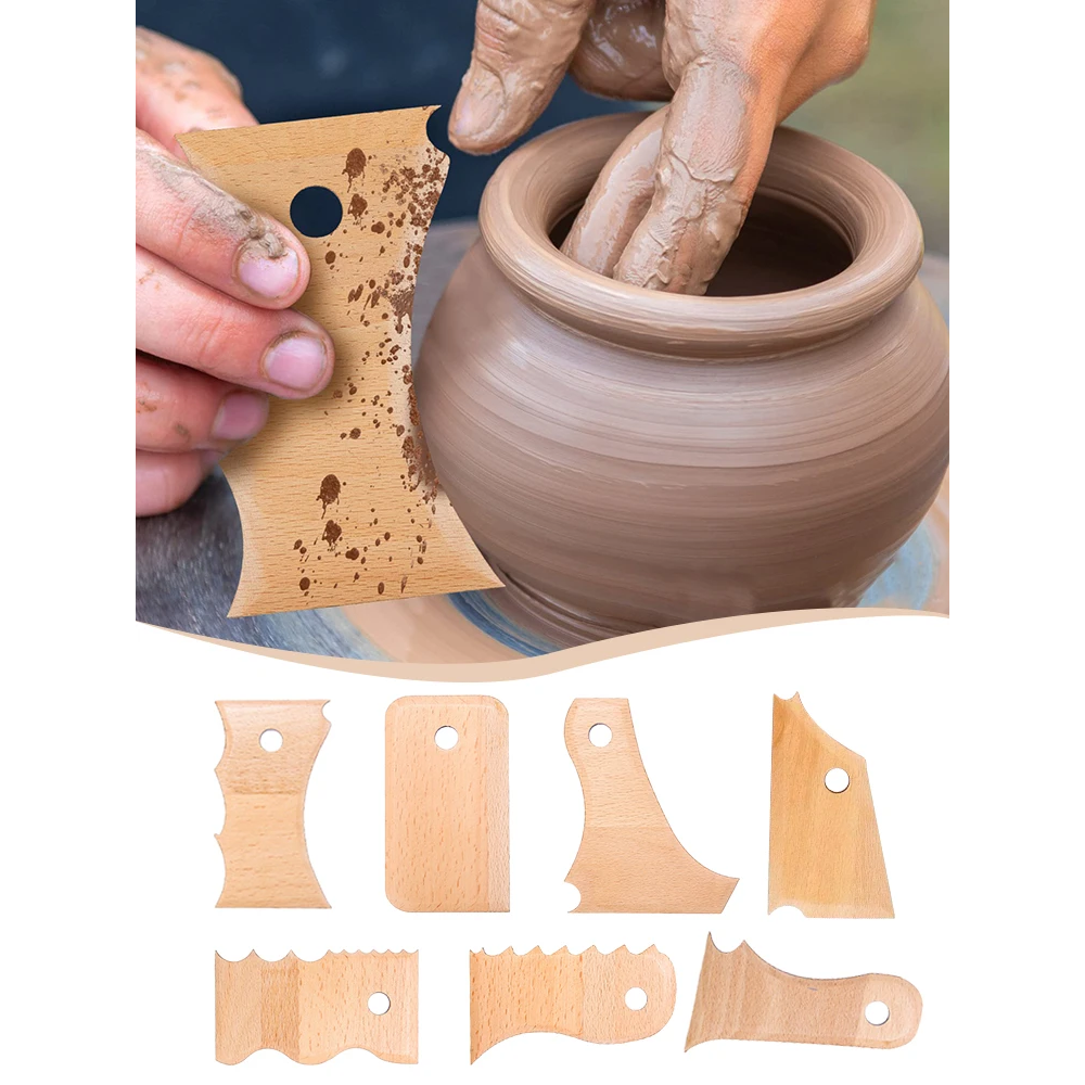 7 Pcs Pottery Trimming Tools Clay Foot Shaper Wooden Texture Profile Rib Bundle Hand