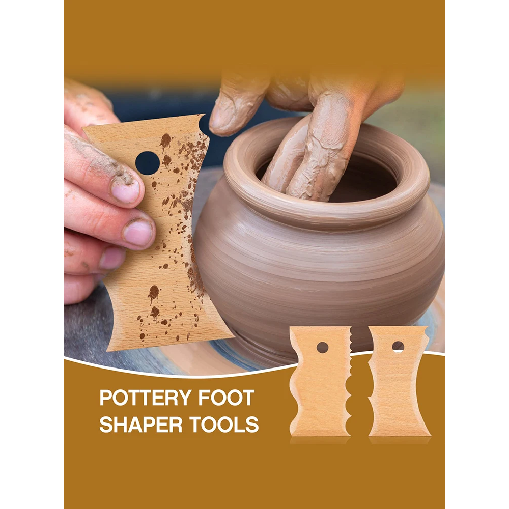 7 Pcs Pottery Trimming Tools Clay Foot Shaper Wooden Texture Profile Rib Bundle Hand