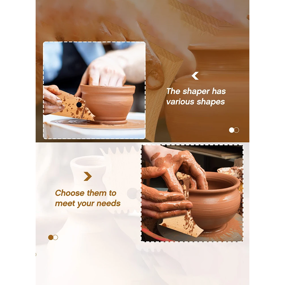 7 Pcs Pottery Trimming Tools Clay Foot Shaper Wooden Texture Profile Rib Bundle Hand