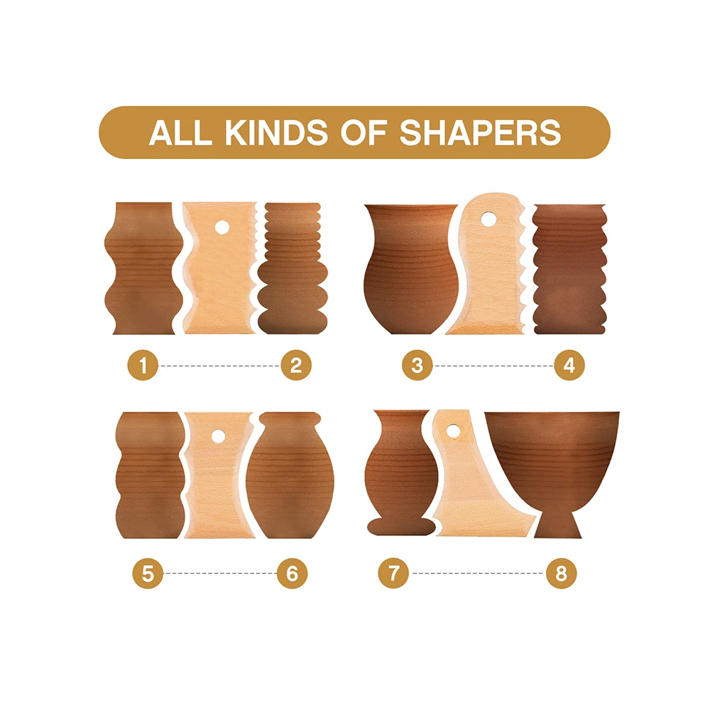 7 Pcs Pottery Trimming Tools Clay Foot Shaper Wooden Texture Profile Rib Bundle Hand