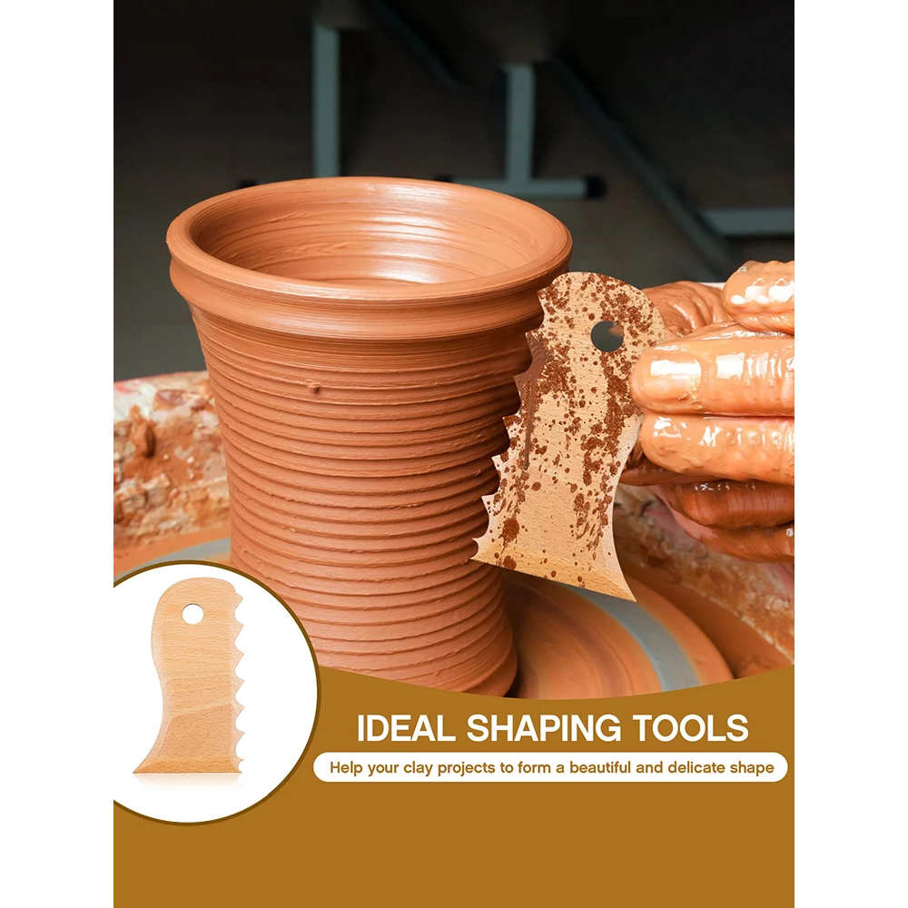 7 Pcs Pottery Trimming Tools Clay Foot Shaper Wooden Texture Profile Rib Bundle Hand