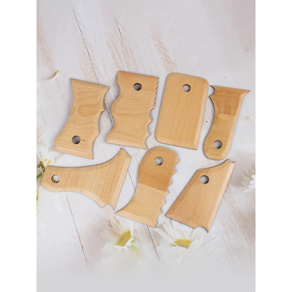 7 Pcs Pottery Trimming Tools Clay Foot Shaper Wooden Texture Profile Rib Bundle Hand