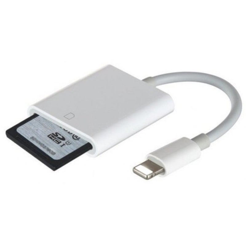 8 Pin To Camera Sd Card Reader Adapter Cable For Iphone / X Ipad White