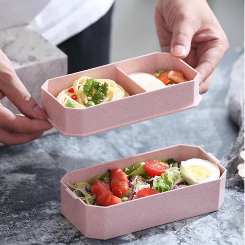 800Ml Lunch Box Wheat Straw Bento 2 Layer Food Storage