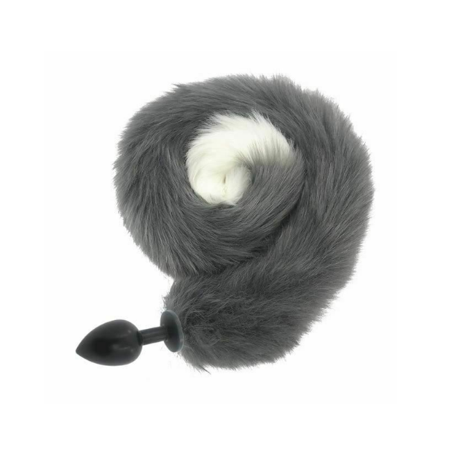 80Cm Long Grey White Fox Tail Cosplay Anal Butt Plug Bdsm Pet Play
