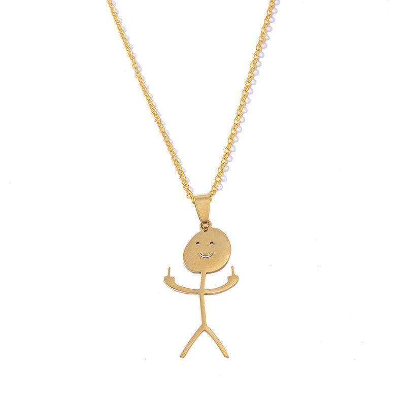 Veile Studios Funny Doodle Necklace Hip Hop Smiley Stick Figure Pendant Hand Gesture Middle Finger Necklaces