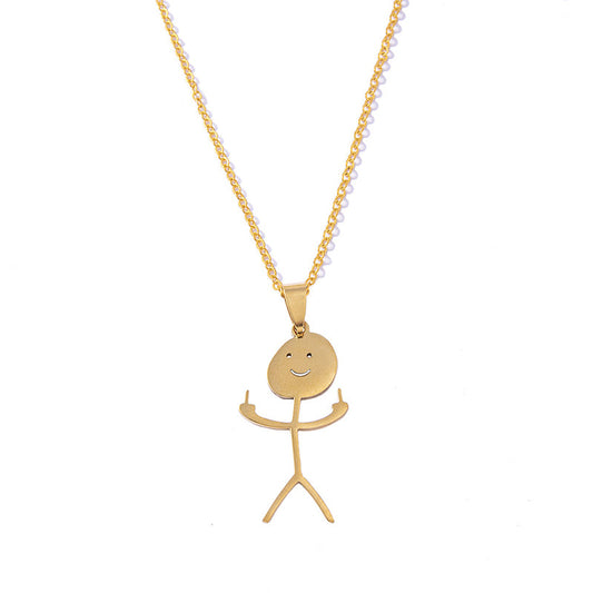 Veile Studios Funny Doodle Necklace Hip Hop Smiley Stick Figure Pendant Hand Gesture Middle Finger Necklaces