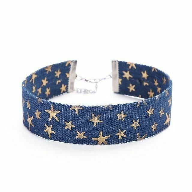 Day Collar Blue Star Choker Distressed Denim Necklace Fetish Kink