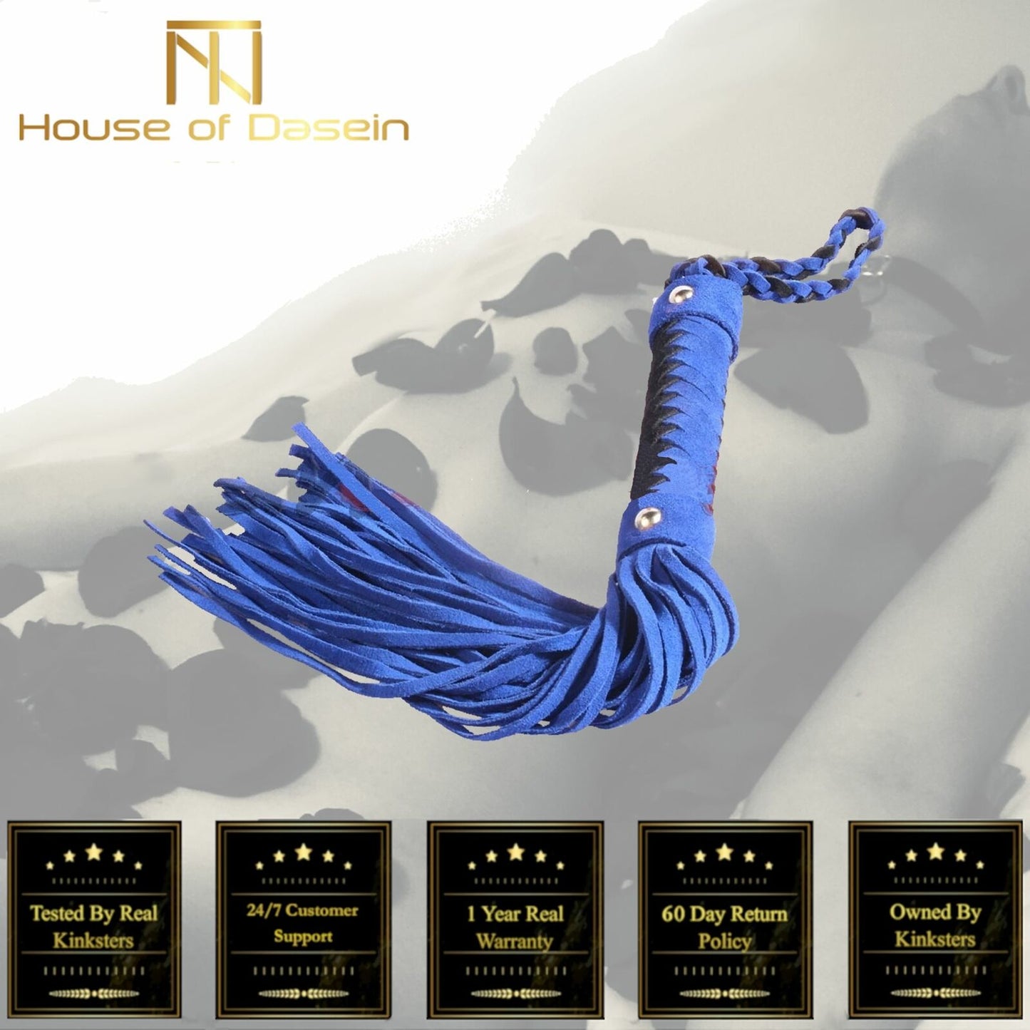 38Cm Real Leather Blue Spanking Flogger Suede Sex Whip Bdsm Impact Play