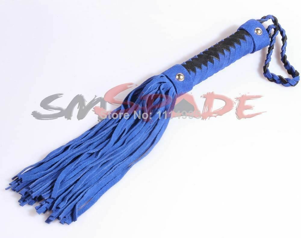 38Cm Real Leather Blue Spanking Flogger Suede Sex Whip Bdsm Impact Play