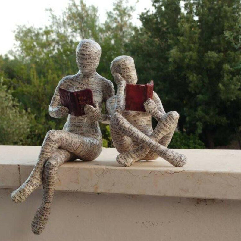 Reading Thoughtful Woman Resin Ornament Bookshelf Decor