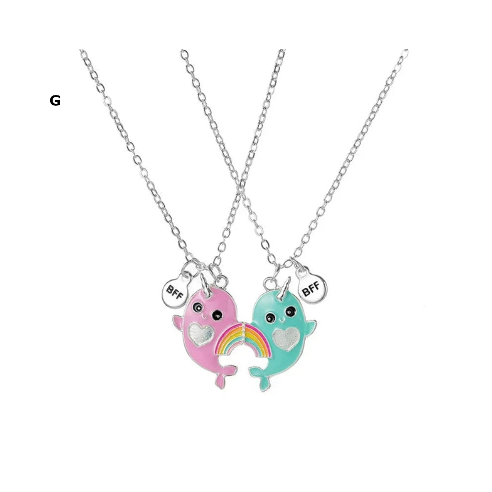 2 Pieces Heart Shaped Cat Unicorn Koala Bear Pendant Necklace For Kids Friendship Jewellery