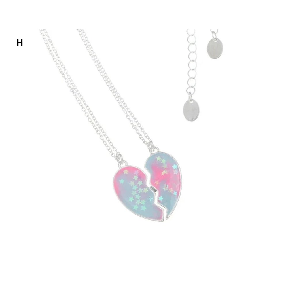 2 Pieces Heart Shaped Cat Unicorn Koala Bear Pendant Necklace For Kids Friendship Jewellery