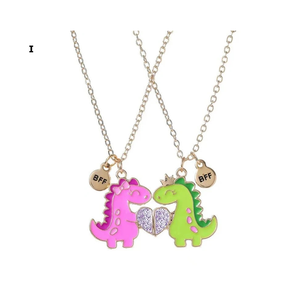 2 Pieces Heart Shaped Cat Unicorn Koala Bear Pendant Necklace For Kids Friendship Jewellery