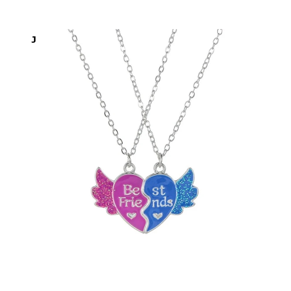 2 Pieces Heart Shaped Cat Unicorn Koala Bear Pendant Necklace For Kids Friendship Jewellery