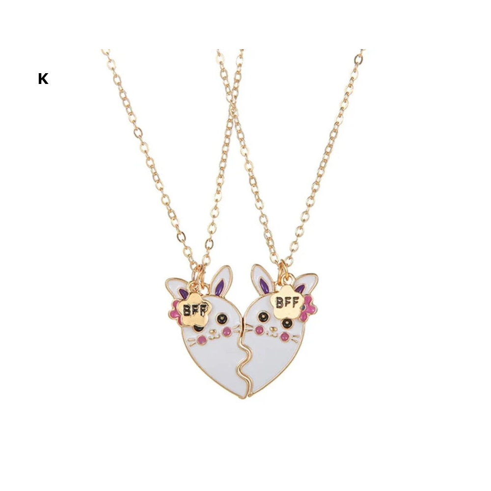 2 Pieces Heart Shaped Cat Unicorn Koala Bear Pendant Necklace For Kids Friendship Jewellery