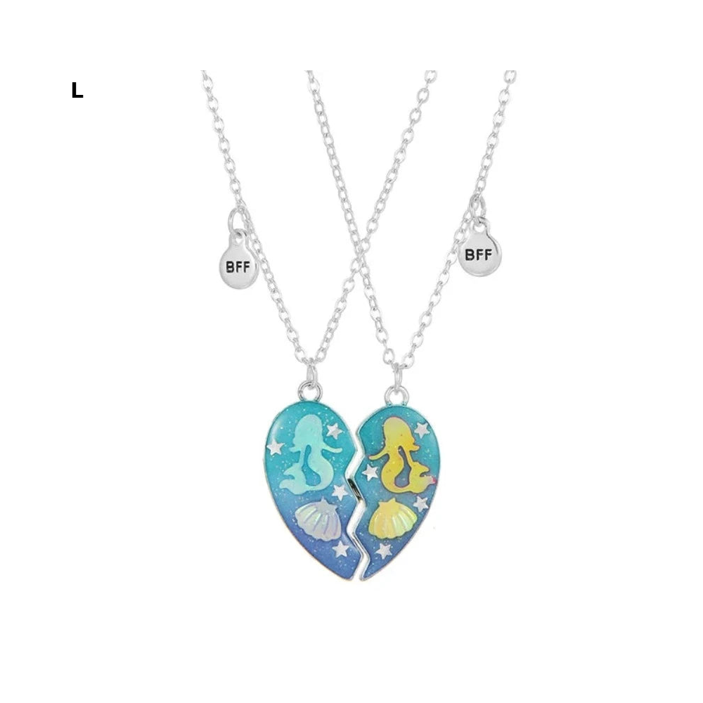 2 Pieces Heart Shaped Cat Unicorn Koala Bear Pendant Necklace For Kids Friendship Jewellery
