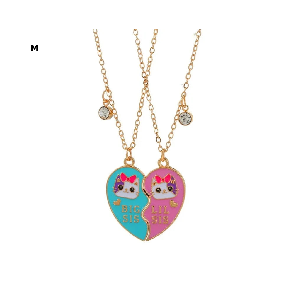 2 Pieces Heart Shaped Cat Unicorn Koala Bear Pendant Necklace For Kids Friendship Jewellery