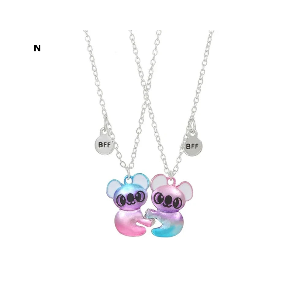 2 Pieces Heart Shaped Cat Unicorn Koala Bear Pendant Necklace For Kids Friendship Jewellery