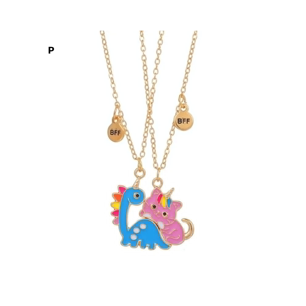 2 Pieces Heart Shaped Cat Unicorn Koala Bear Pendant Necklace For Kids Friendship Jewellery