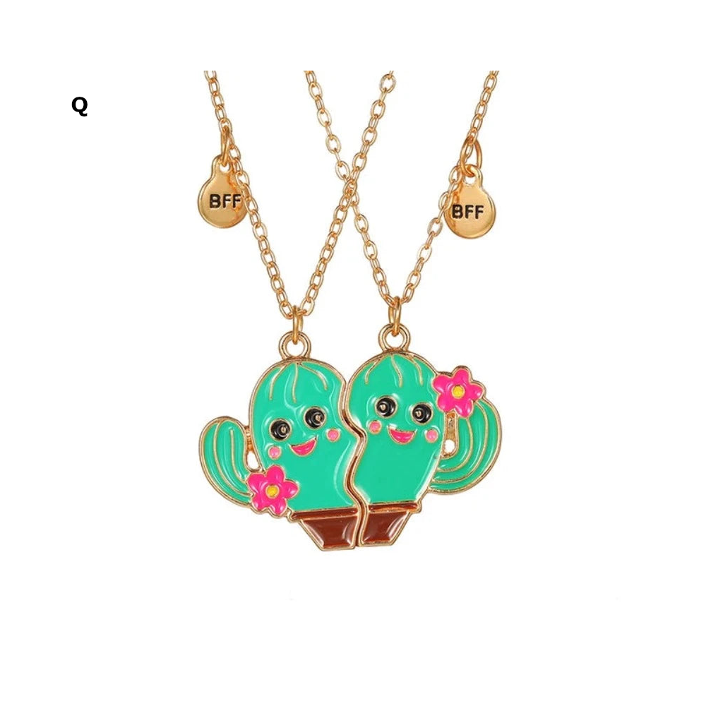 2 Pieces Heart Shaped Cat Unicorn Koala Bear Pendant Necklace For Kids Friendship Jewellery