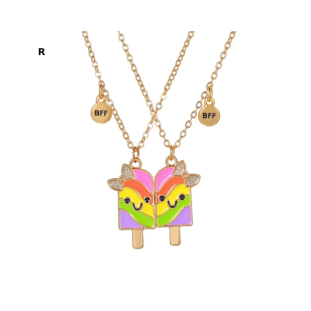2 Pieces Heart Shaped Cat Unicorn Koala Bear Pendant Necklace For Kids Friendship Jewellery