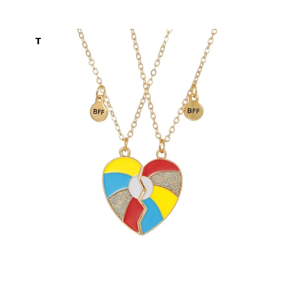 2 Pieces Heart Shaped Cat Unicorn Koala Bear Pendant Necklace For Kids Friendship Jewellery