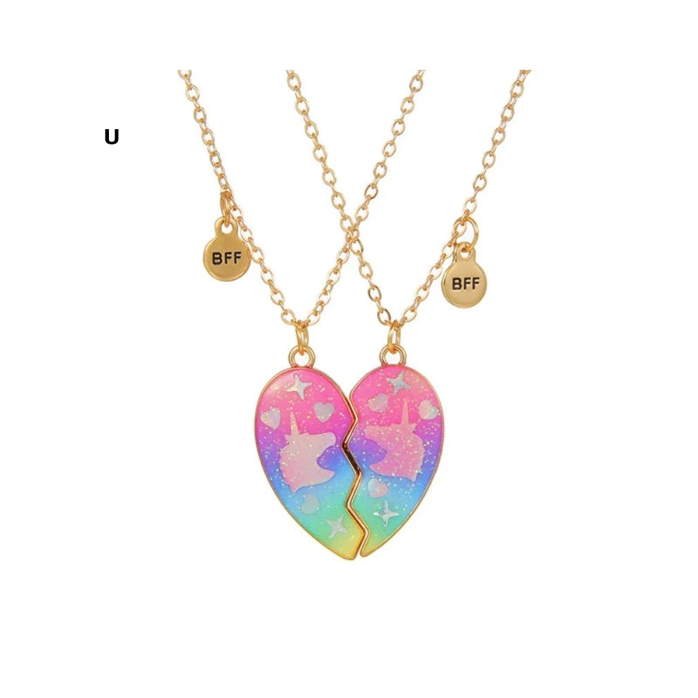 2 Pieces Heart Shaped Cat Unicorn Koala Bear Pendant Necklace For Kids Friendship Jewellery