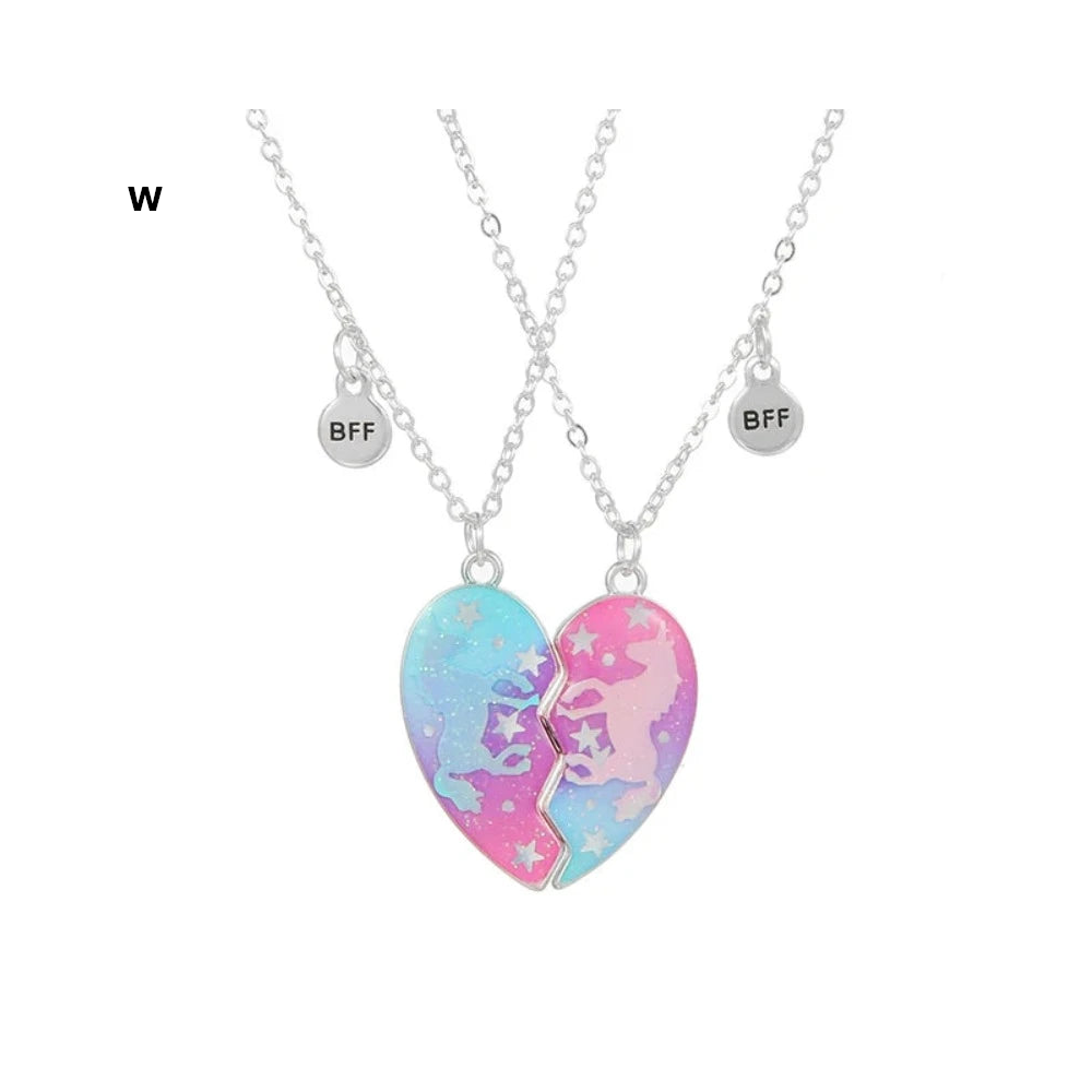 2 Pieces Heart Shaped Cat Unicorn Koala Bear Pendant Necklace For Kids Friendship Jewellery