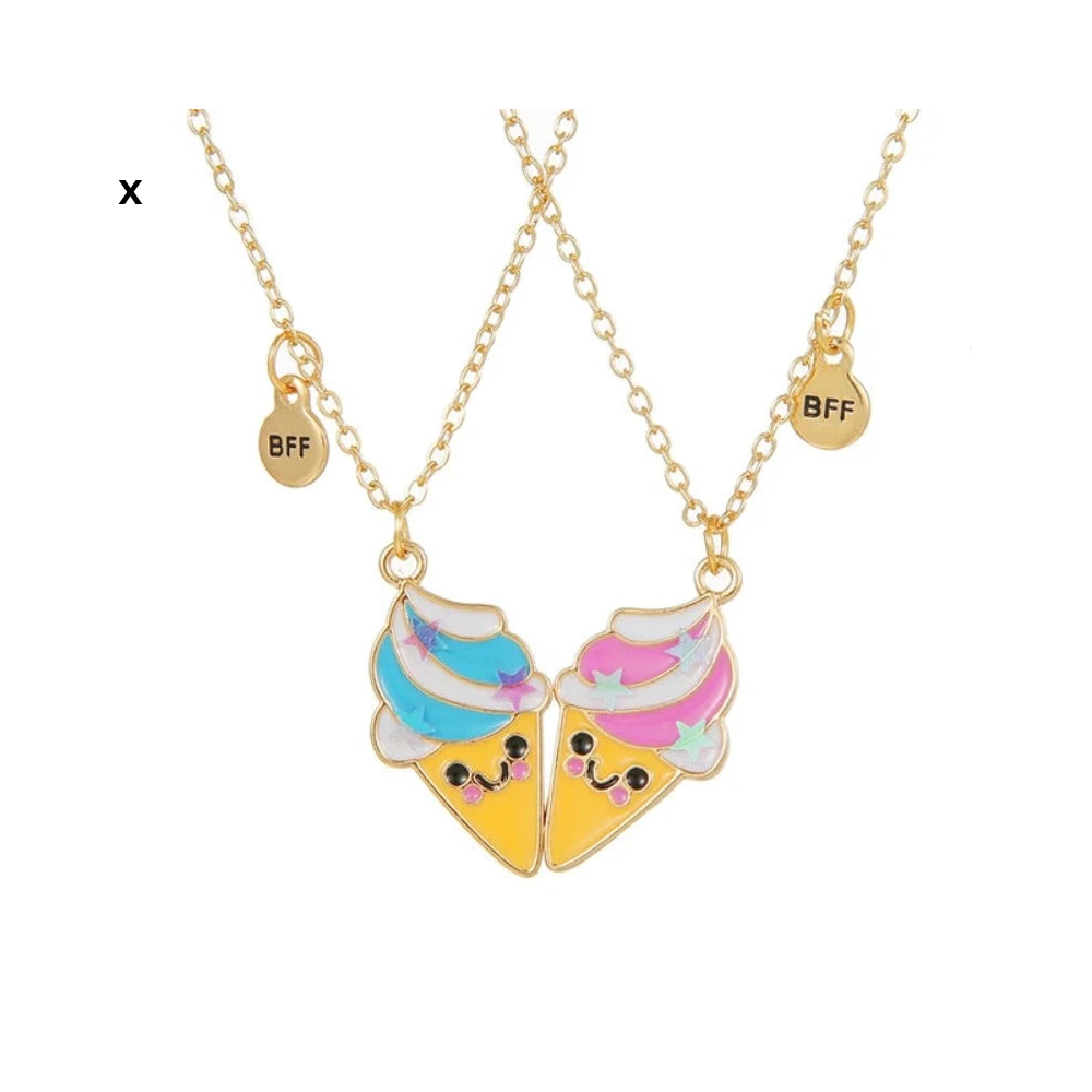 2 Pieces Heart Shaped Cat Unicorn Koala Bear Pendant Necklace For Kids Friendship Jewellery
