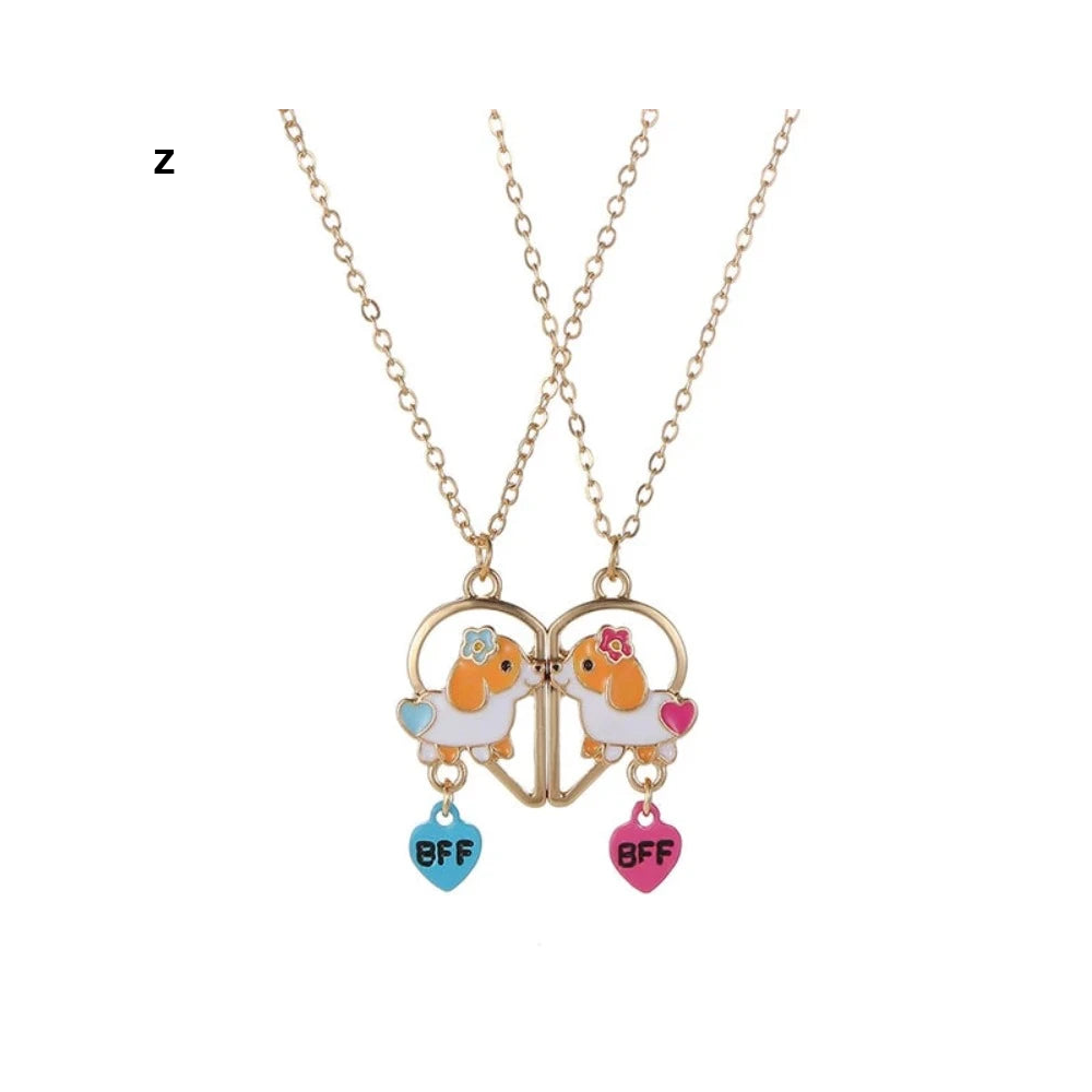 2 Pieces Heart Shaped Cat Unicorn Koala Bear Pendant Necklace For Kids Friendship Jewellery