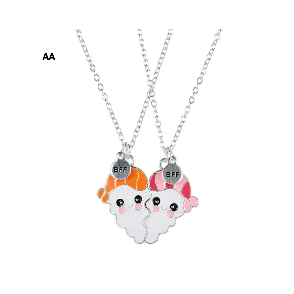 2 Pieces Heart Shaped Cat Unicorn Koala Bear Pendant Necklace For Kids Friendship Jewellery