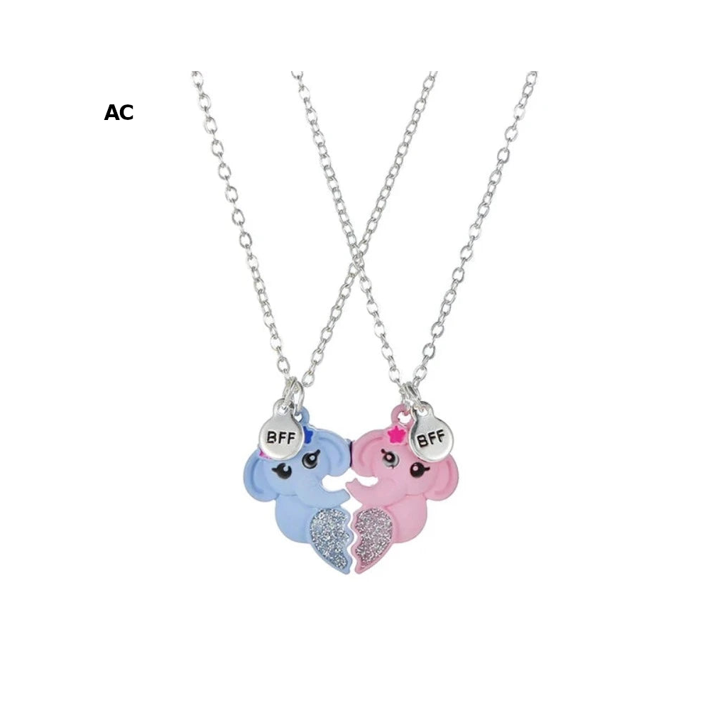 2 Pieces Heart Shaped Cat Unicorn Koala Bear Pendant Necklace For Kids Friendship Jewellery