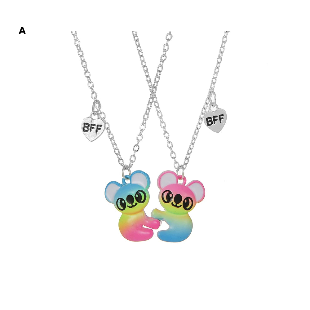 2 Pieces Heart Shaped Cat Unicorn Koala Bear Pendant Necklace For Kids Friendship Jewellery