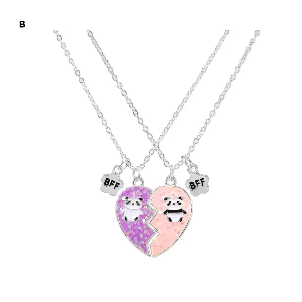 2 Pieces Heart Shaped Cat Unicorn Koala Bear Pendant Necklace For Kids Friendship Jewellery
