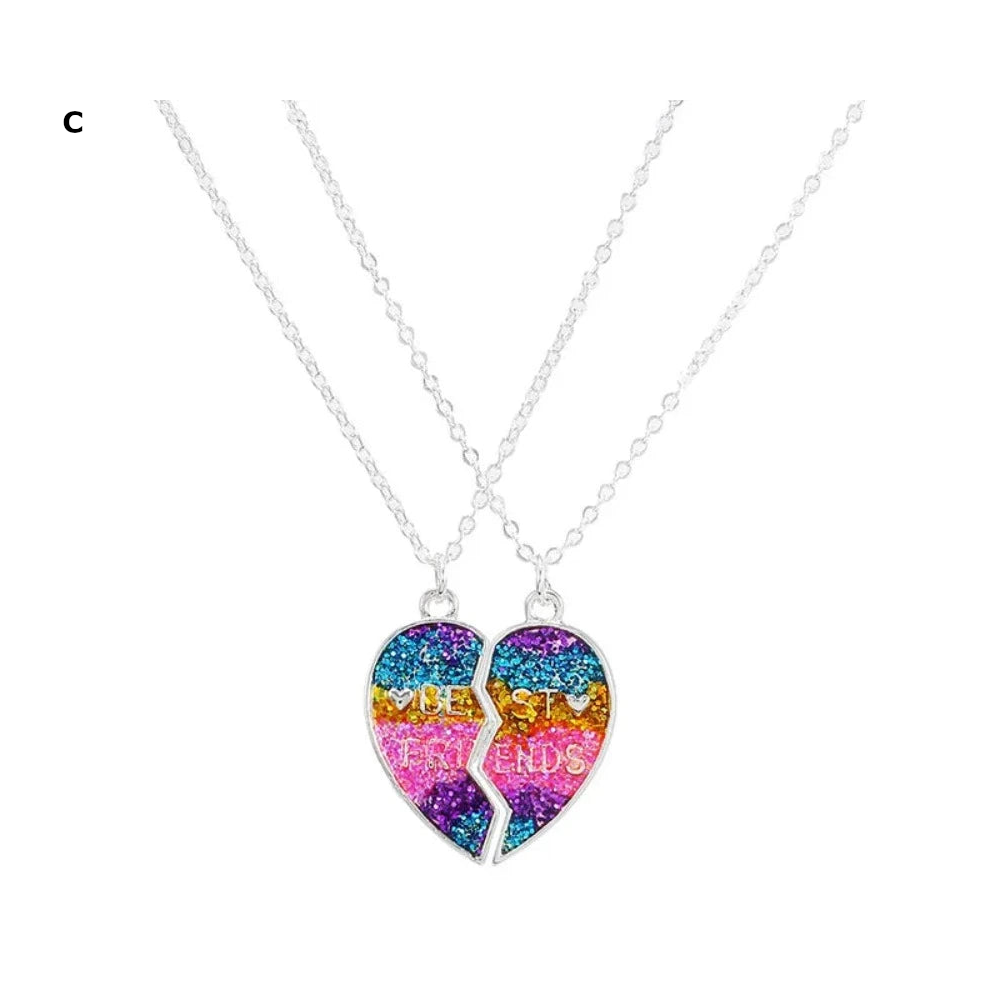 2 Pieces Heart Shaped Cat Unicorn Koala Bear Pendant Necklace For Kids Friendship Jewellery