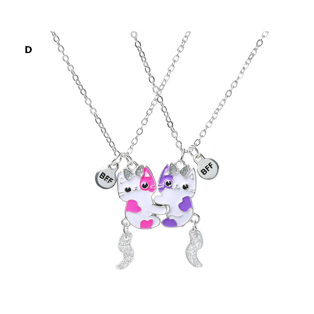 2 Pieces Heart Shaped Cat Unicorn Koala Bear Pendant Necklace For Kids Friendship Jewellery