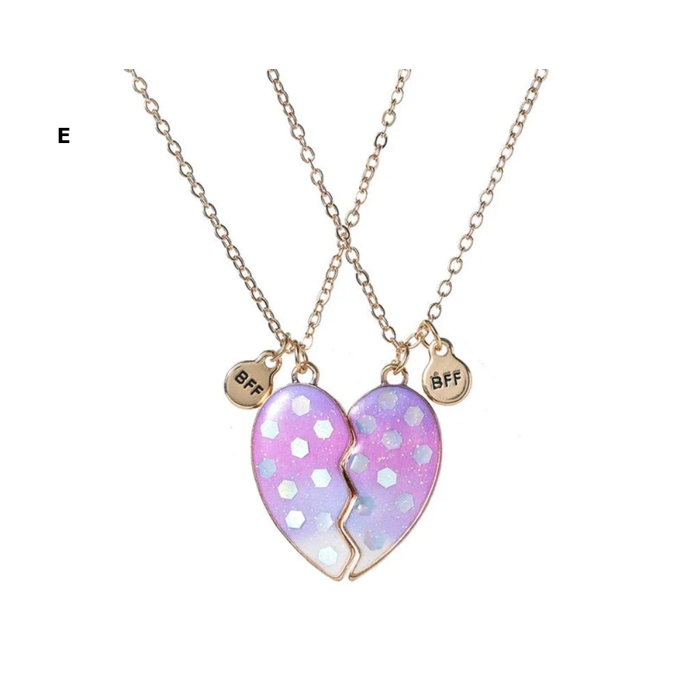 2 Pieces Heart Shaped Cat Unicorn Koala Bear Pendant Necklace For Kids Friendship Jewellery