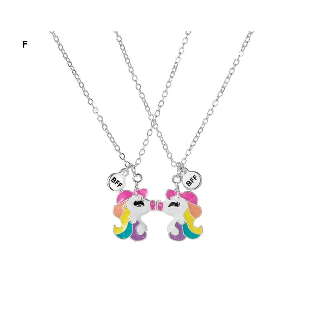 2 Pieces Heart Shaped Cat Unicorn Koala Bear Pendant Necklace For Kids Friendship Jewellery