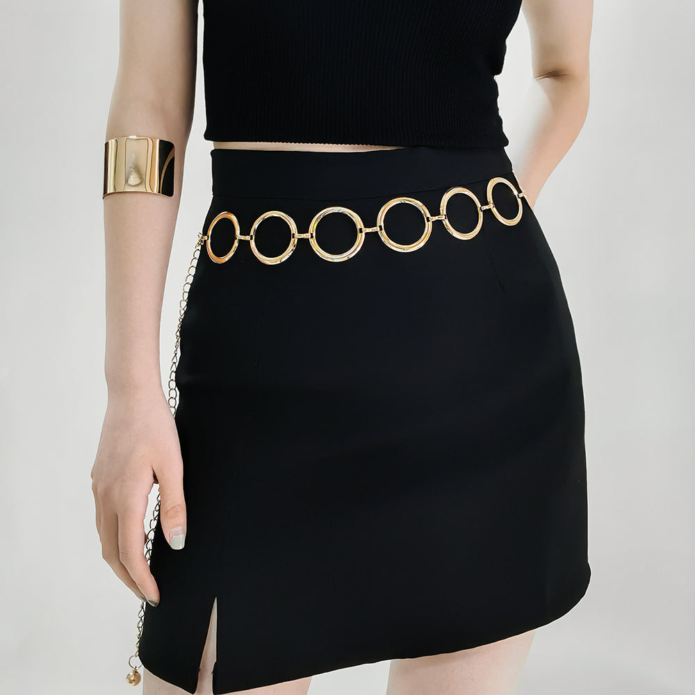 Veile Studios Fashion Circle Metal Waist Chain Belt Women Decorative Dress Hollow Accessories
