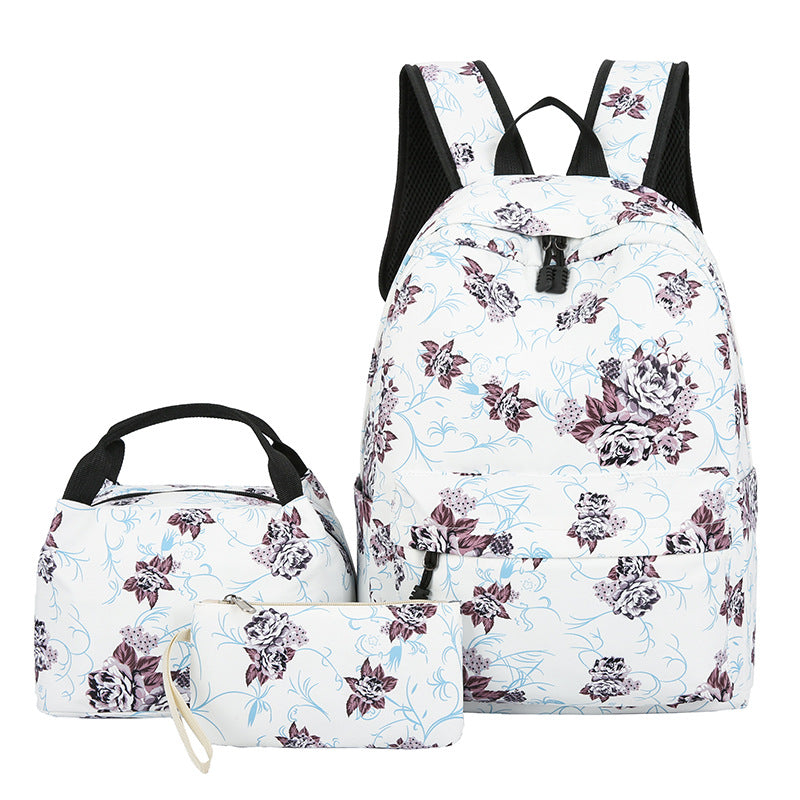 Floral Bags 3Pcs Schoolbag Backpack Lunch And Wallets