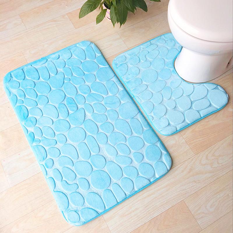 Pebbles Bath Mat Set Bathroom Square Shaped U Non Slip Floor Mats