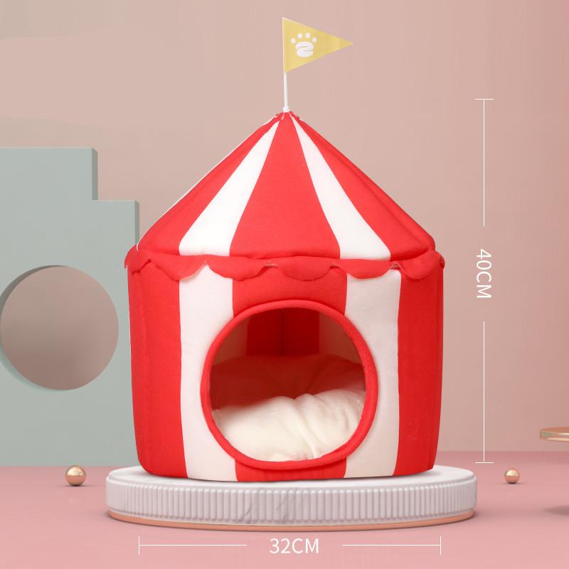 Cute Red White Circus Tent Cat Bed Indoor Pet Nest