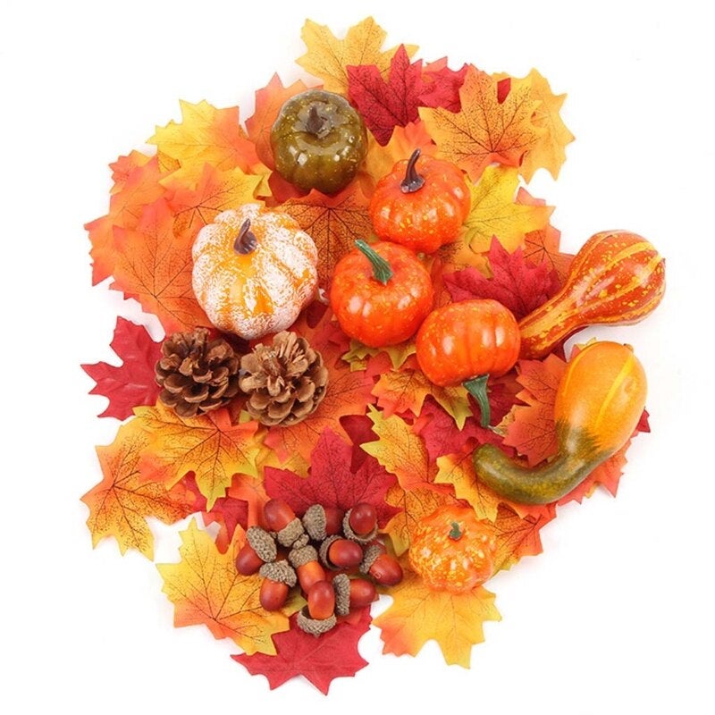 86 Pcs Halloween Simulation Acorn Artificial Pumpkins Pine Cones Maple Leaves