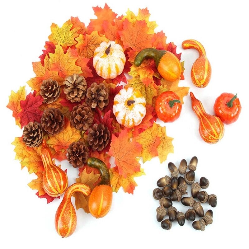 86 Pcs Halloween Simulation Acorn Artificial Pumpkins Pine Cones Maple Leaves