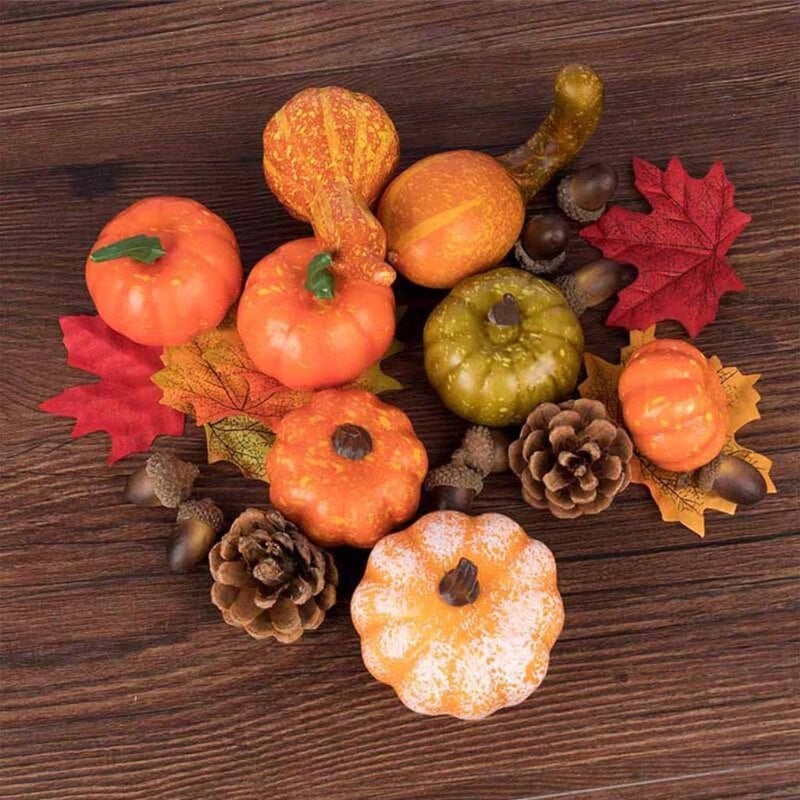 86 Pcs Halloween Simulation Acorn Artificial Pumpkins Pine Cones Maple Leaves