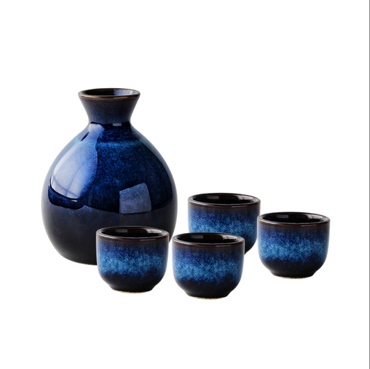 Blue Ceramic Japanese Sake Set