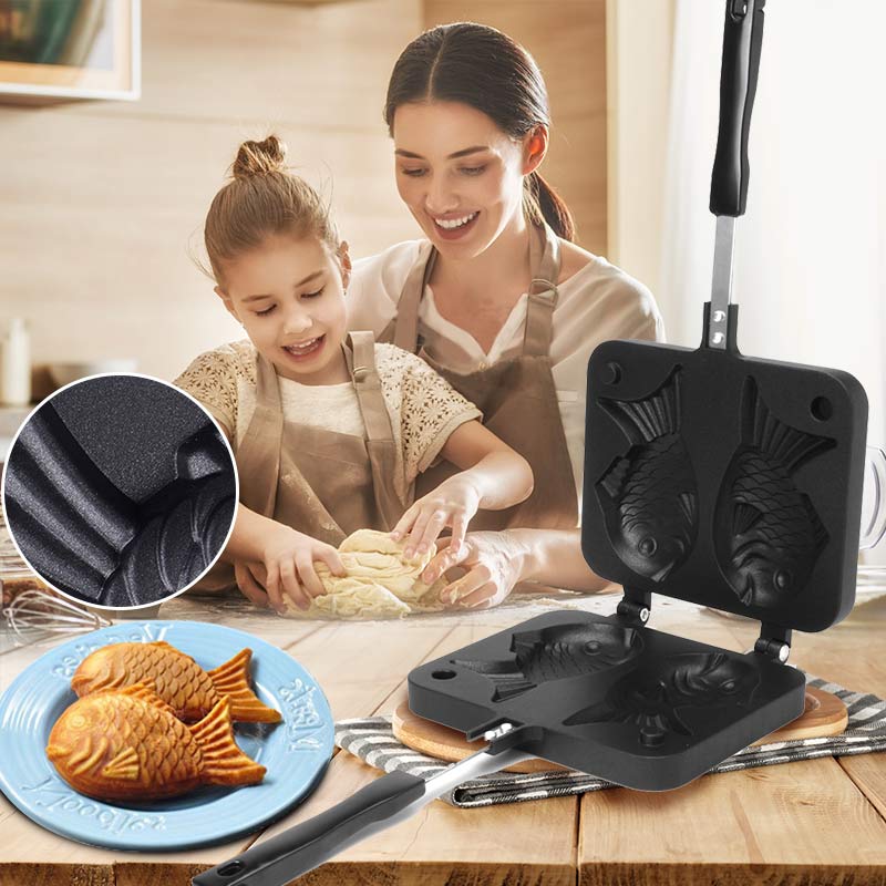 Non Stick Taiyaki Fish Shaped Waffle Frying Pan Maker Food Cooking Baking Mold